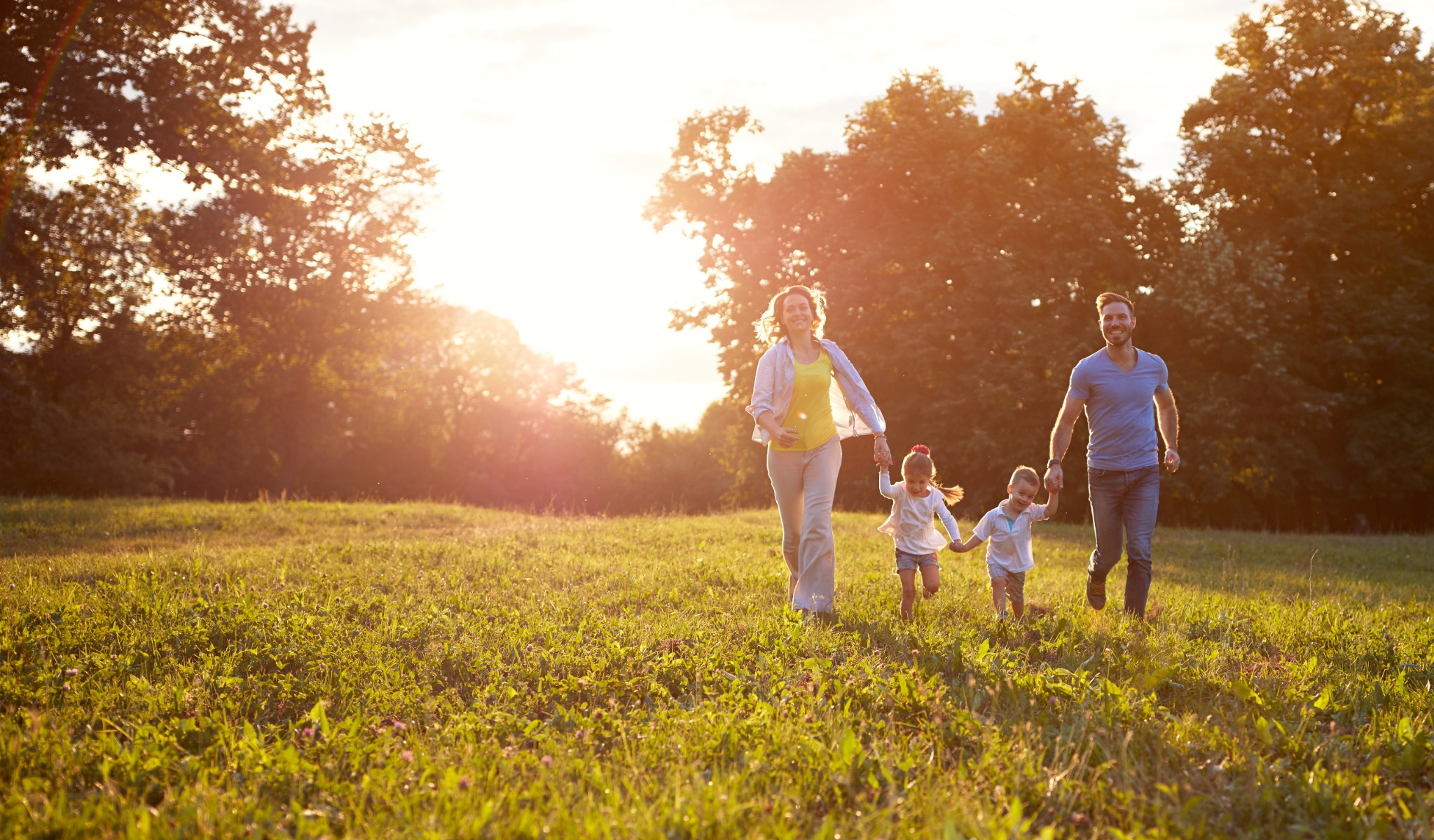 Familie gemeinsam auf einer Wiese